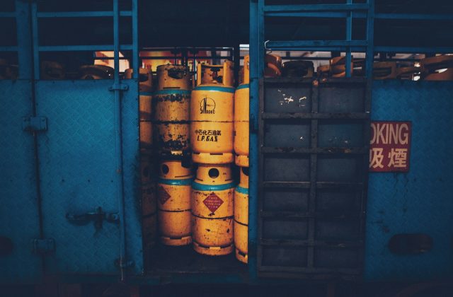 yellow propane tank lot on truck